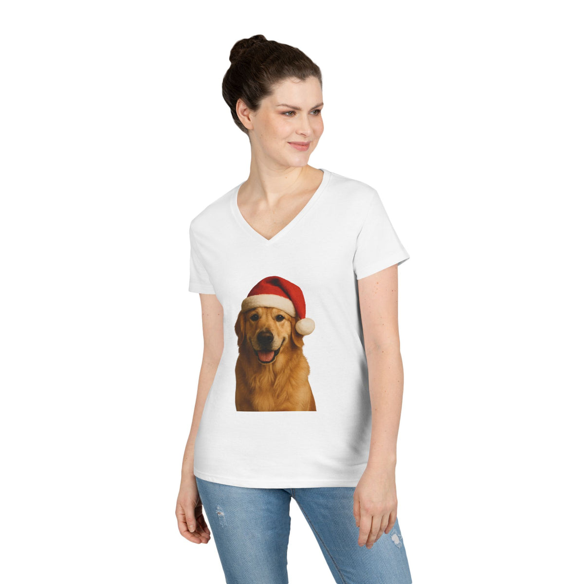 Santa Paws Golden Women's V-Neck Tee