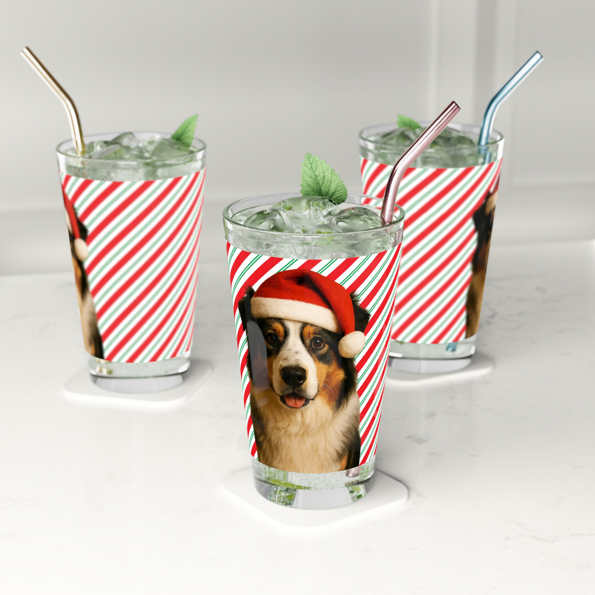Santa Paws Aussie Drinking Glass