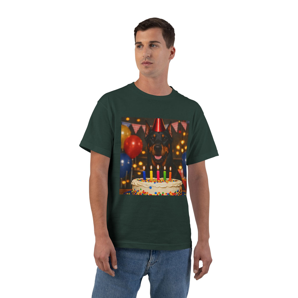 Birthday Buddy Doberman Men's Short-Sleeve Crewneck Tee