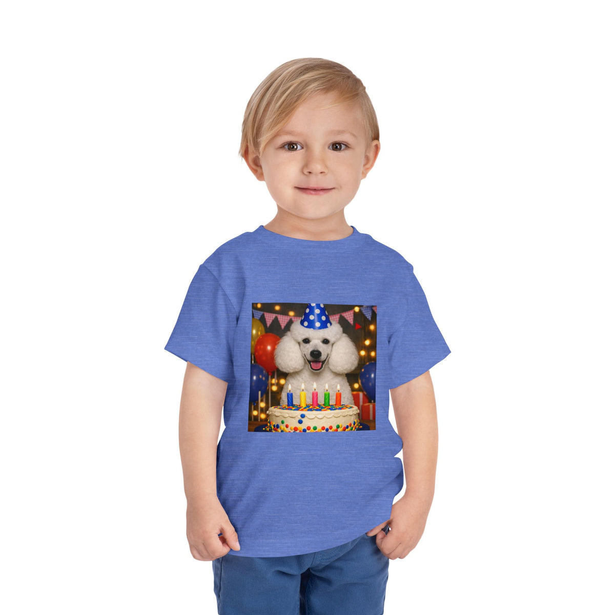 Birthday Buddy Poodle Toddler Unisex Short Sleeve Crewneck Tee