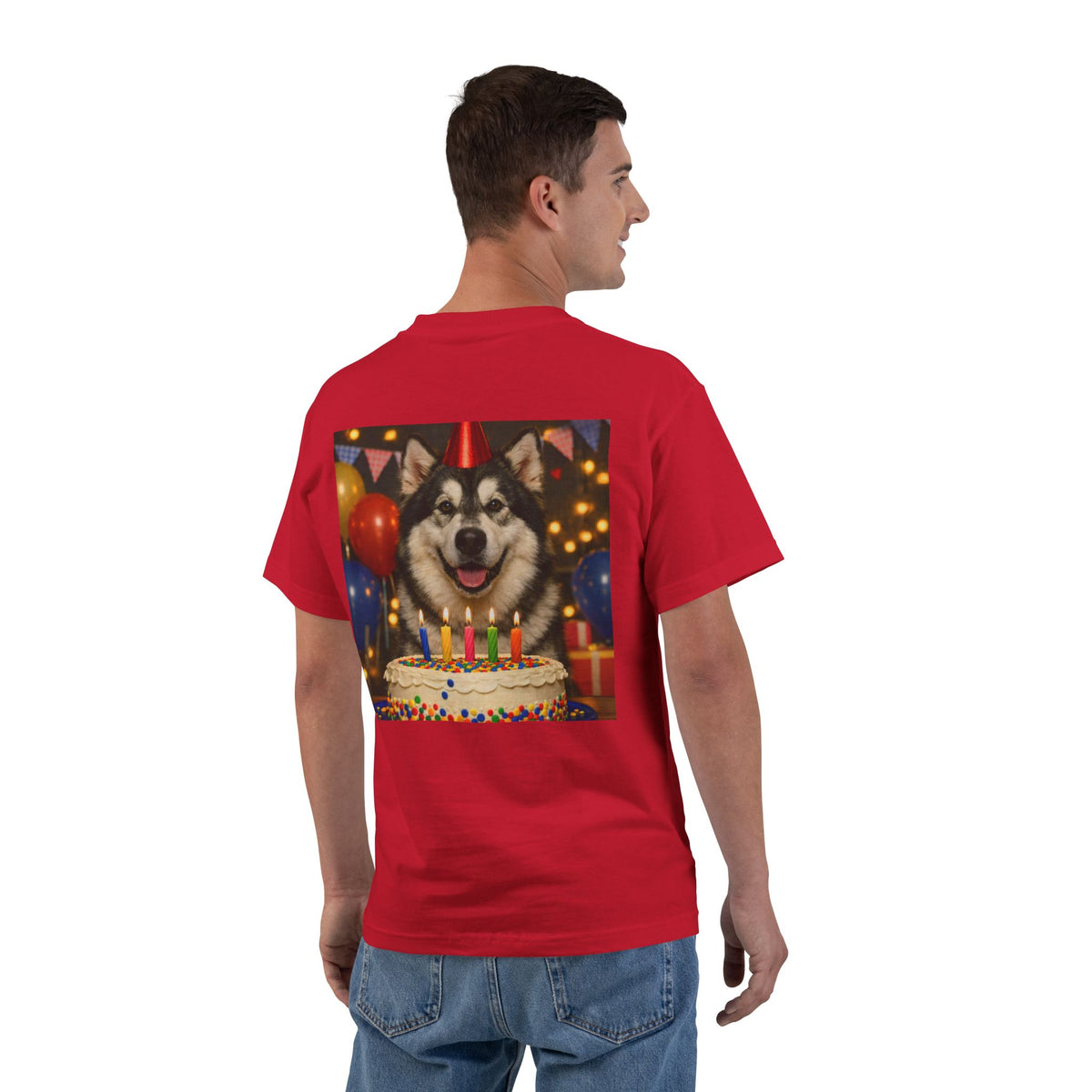 Birthday Buddy Malamute Men's Short-Sleeve Crewneck Tee