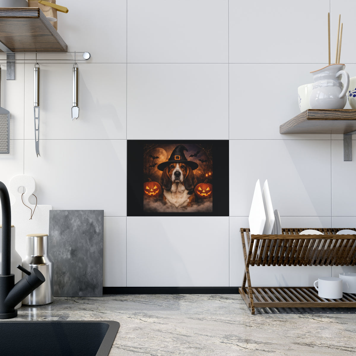 Witch Hat Pack Basset Ceramic Photo Tile