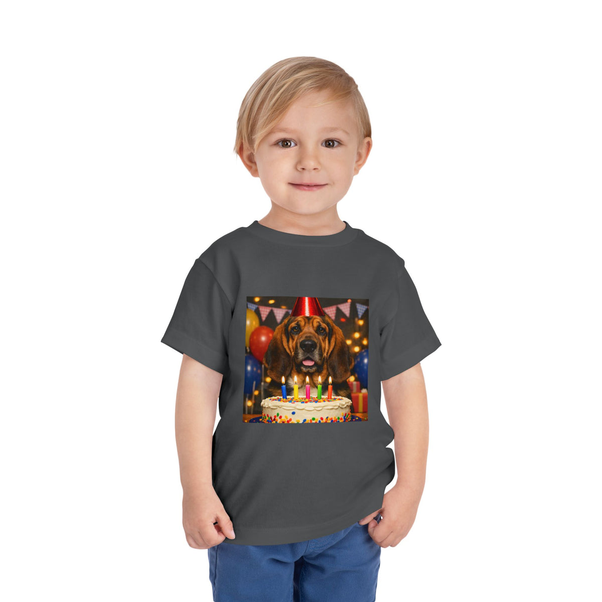 Birthday Buddy Bloodhound Toddler Unisex Short Sleeve Crewneck Tee