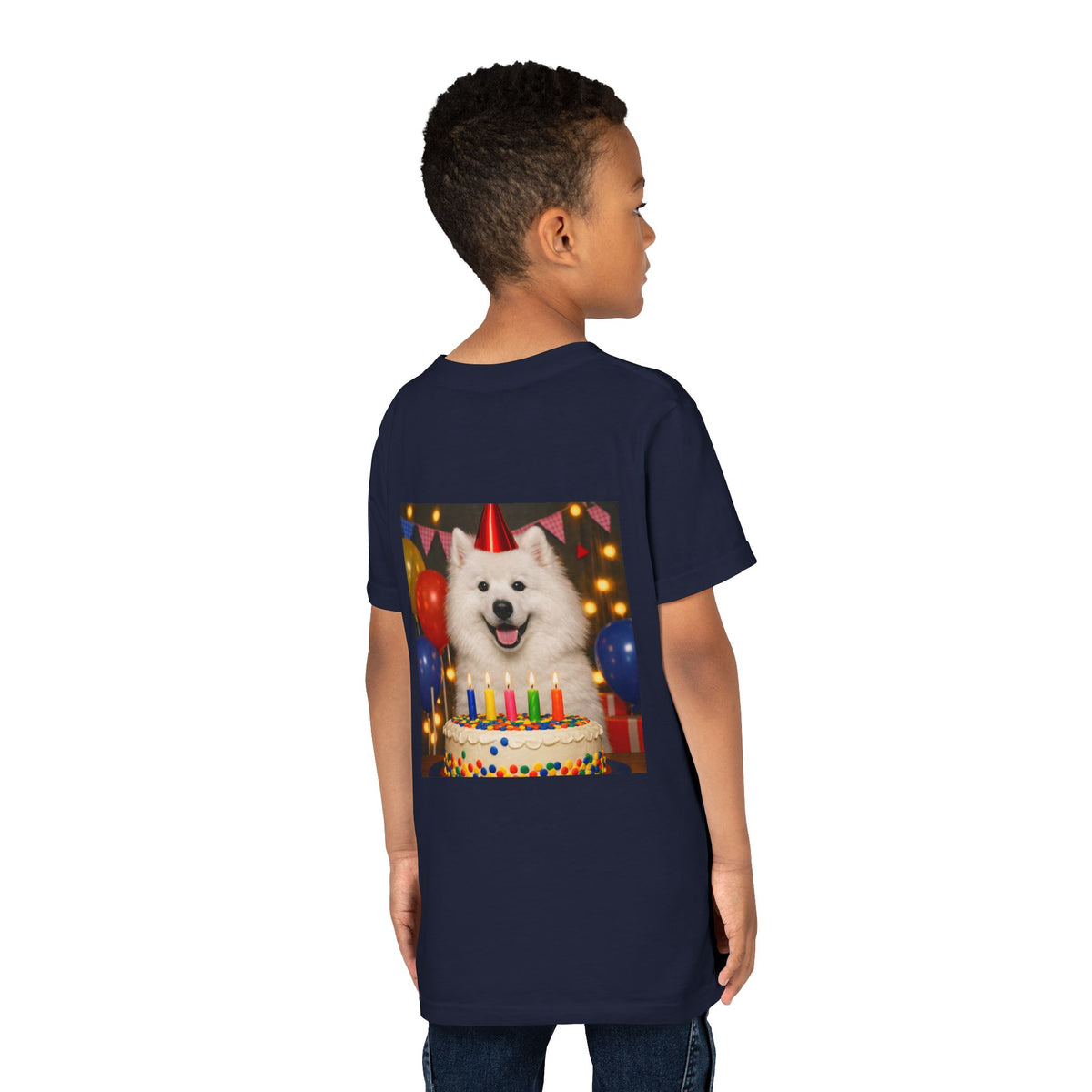 Birthday Buddy Samoyed Youth Unisex Short Sleeve Crewneck Tee