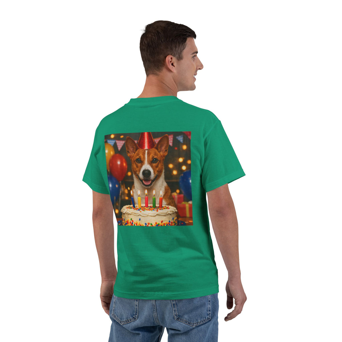 Birthday Buddy Basenji Men's Short-Sleeve Crewneck Tee