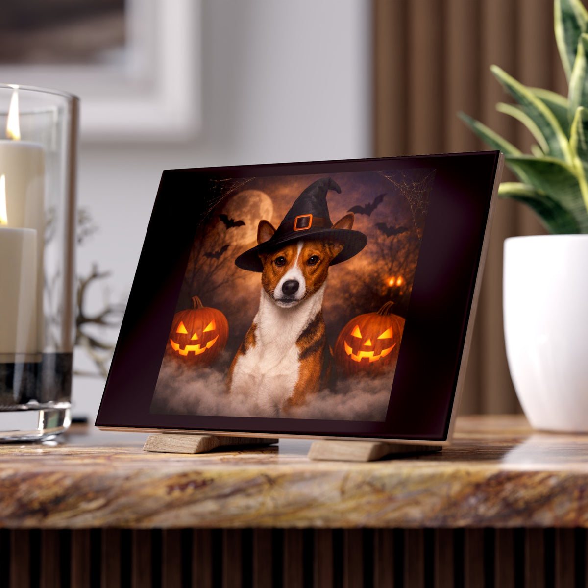 Witch Hat Pack Basenji Ceramic Photo Tile