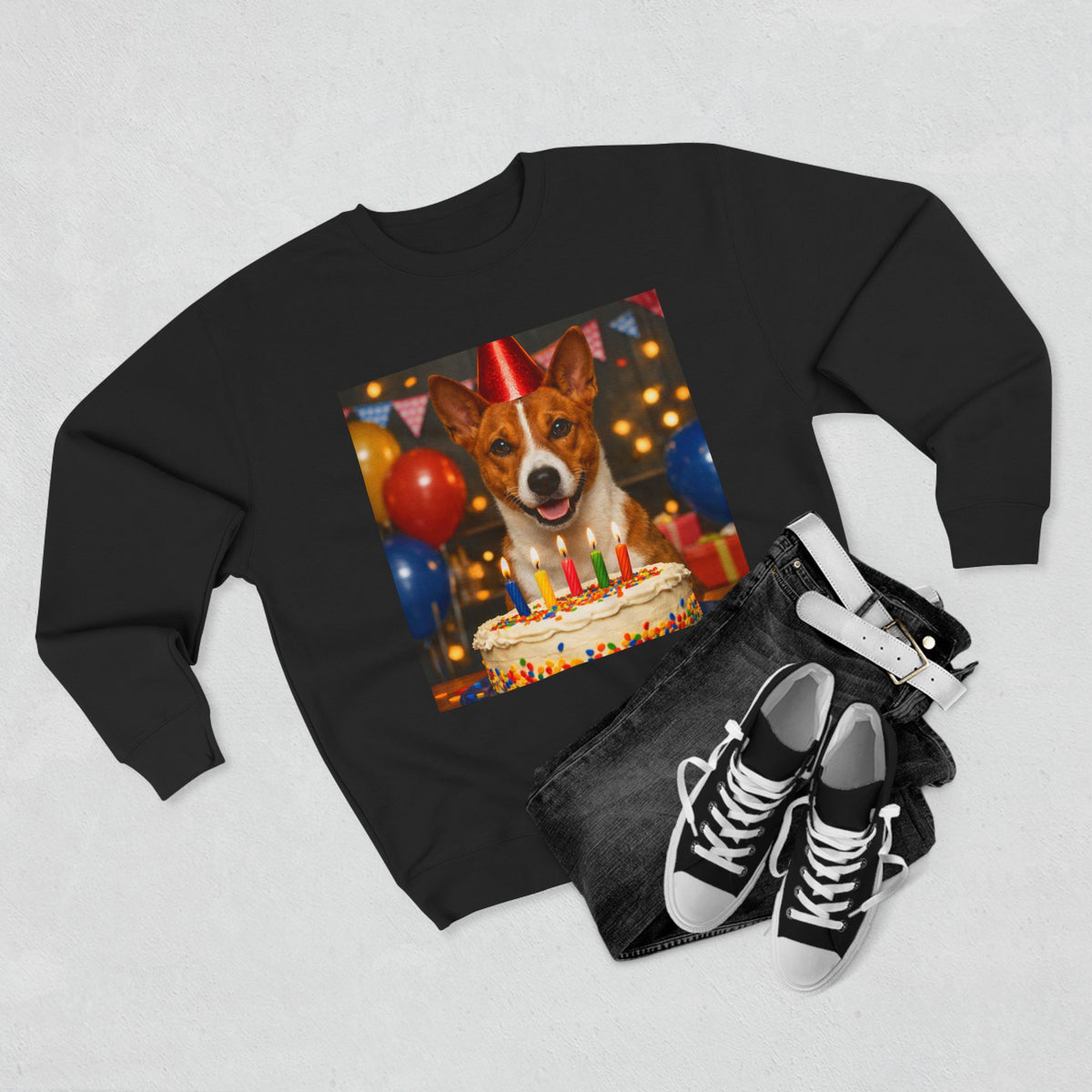 Birthday Buddy Basenji Unisex Crewneck Sweatshirt