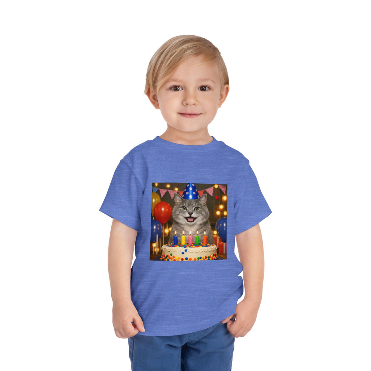 Birthday Buddy Cat Toddler Unisex Short Sleeve Crewneck Tee