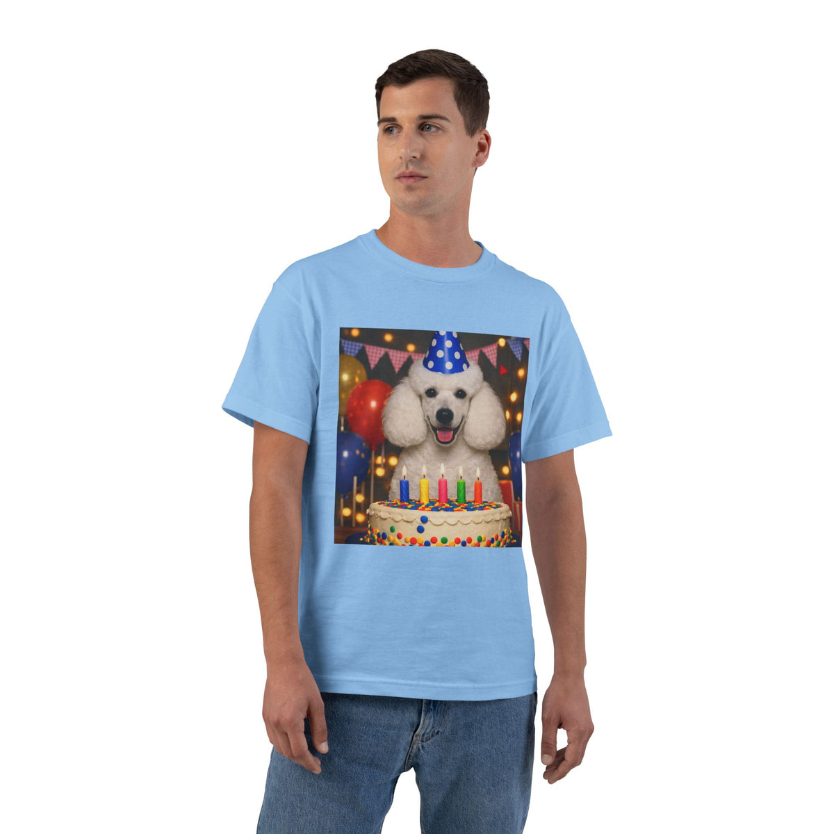 Birthday Buddy Poodle Men's Short-Sleeve Crewneck Tee