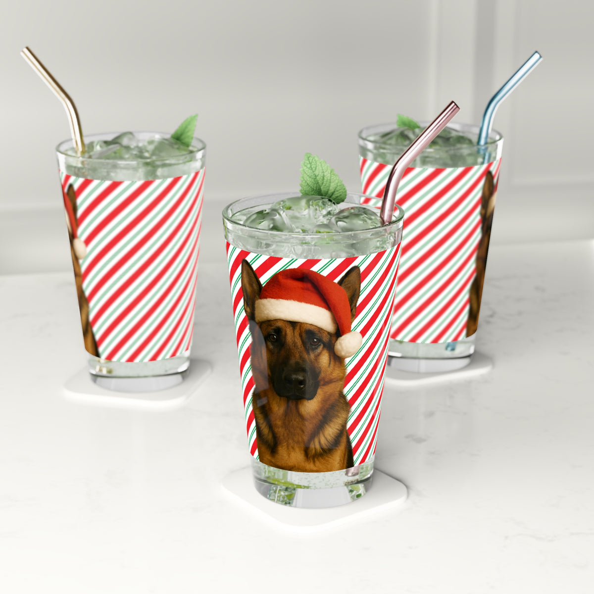 Santa Paws German Shepherd Drinking Glass