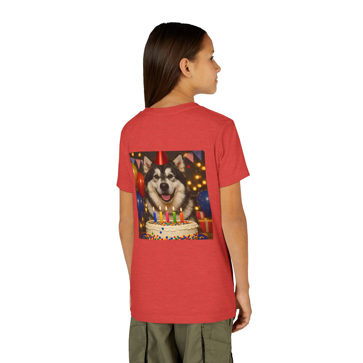 Birthday Buddy Malamute Youth Unisex Short Sleeve Crewneck Tee