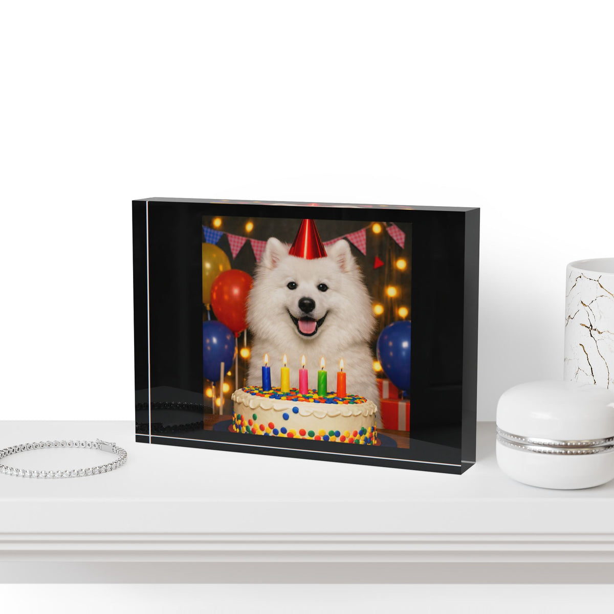 Birthday Buddy Samoyed Acrylic Photo Block