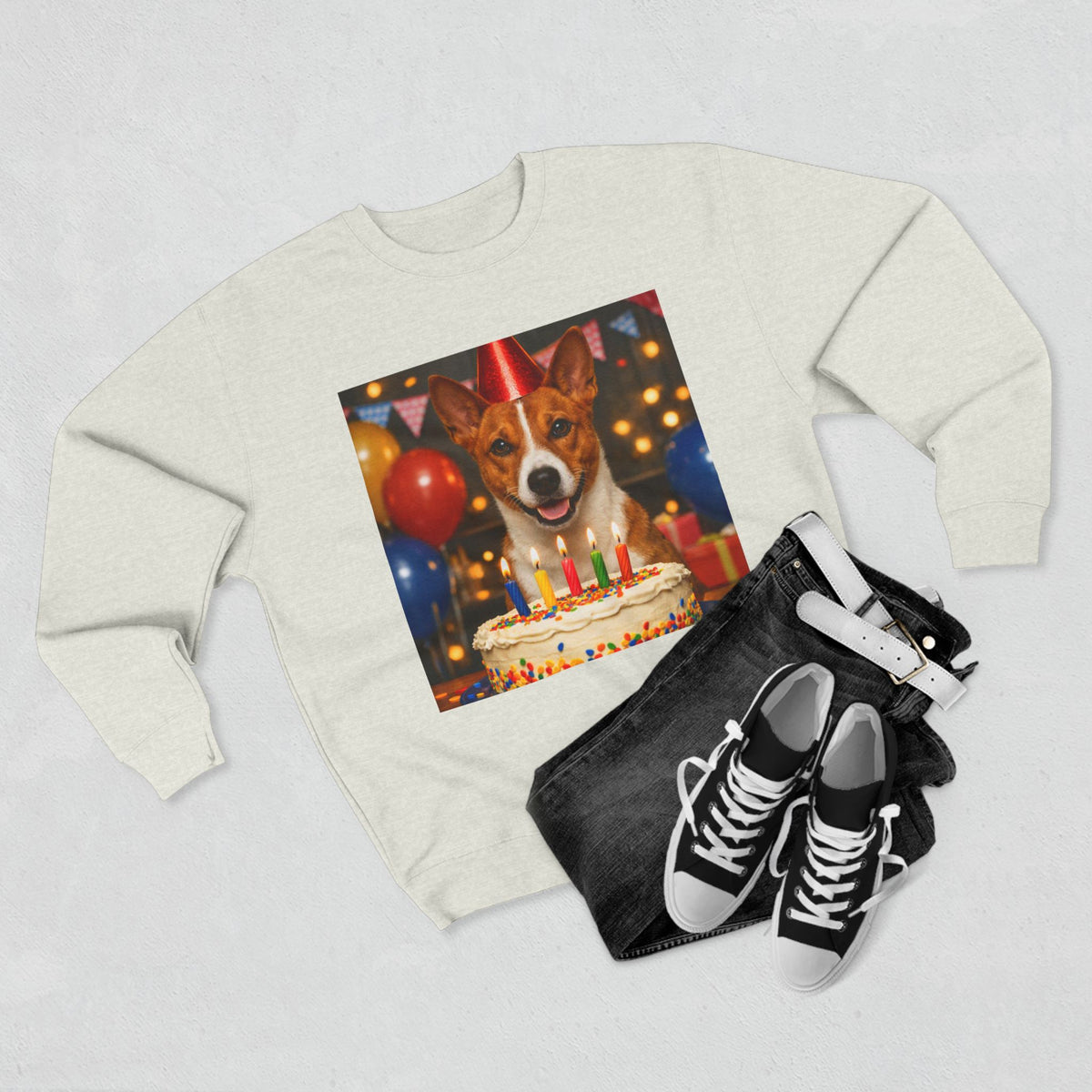 Birthday Buddy Basenji Unisex Crewneck Sweatshirt