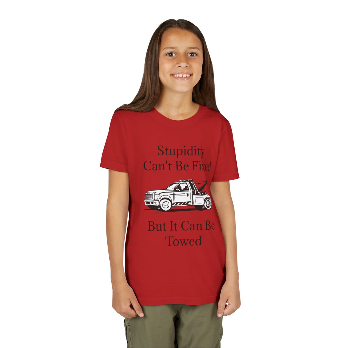 Stupidity Wheel Lift Tow Truck Youth Unisex Short Sleeve Crewneck Tee