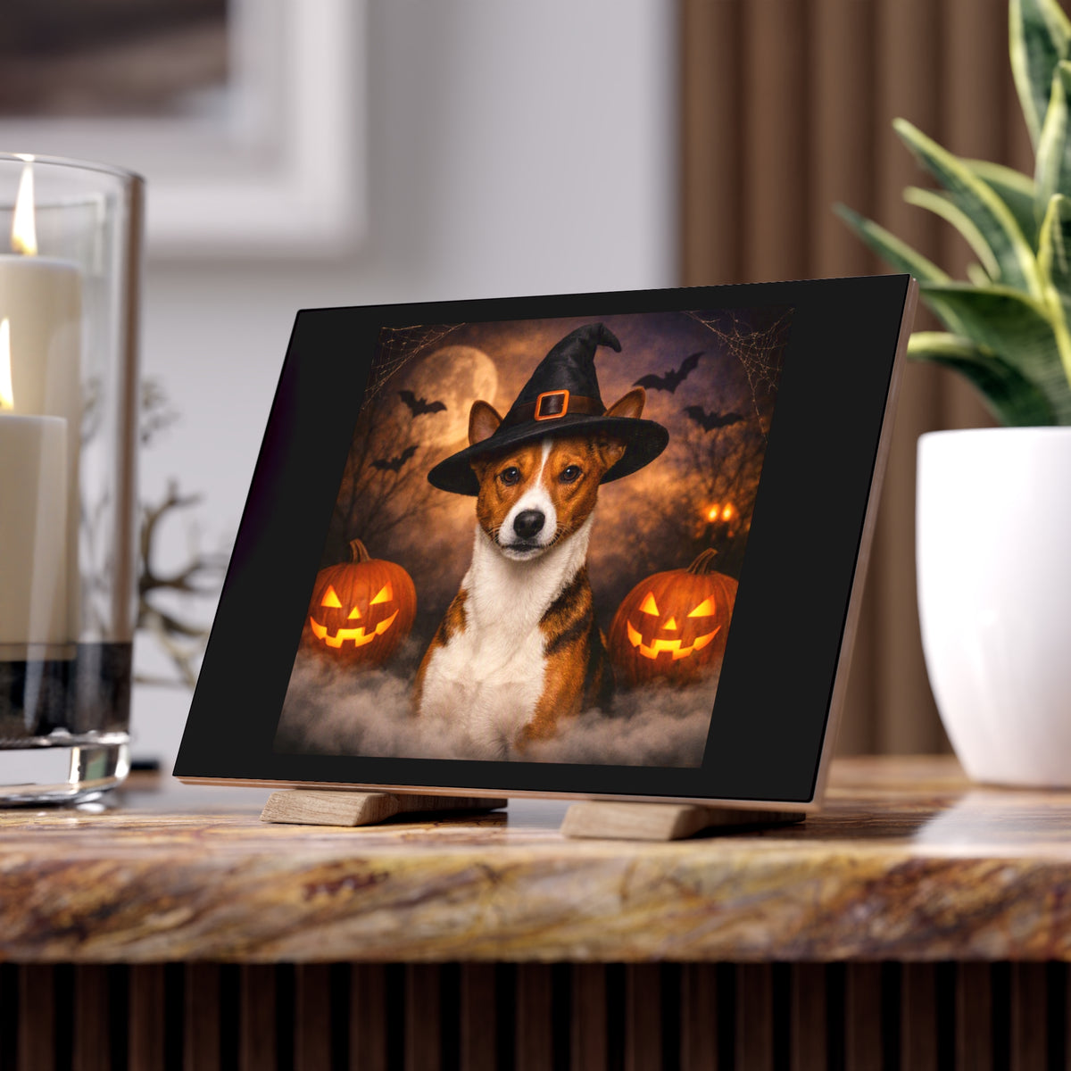Witch Hat Pack Basenji Ceramic Photo Tile