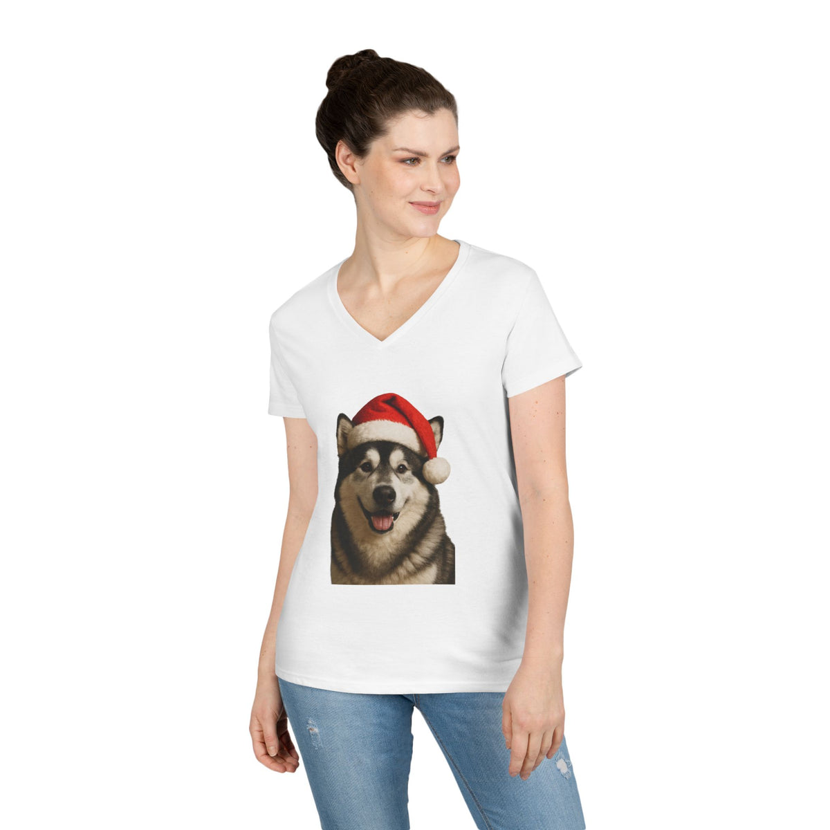 Santa Paws Malamute Women's V-Neck Tee