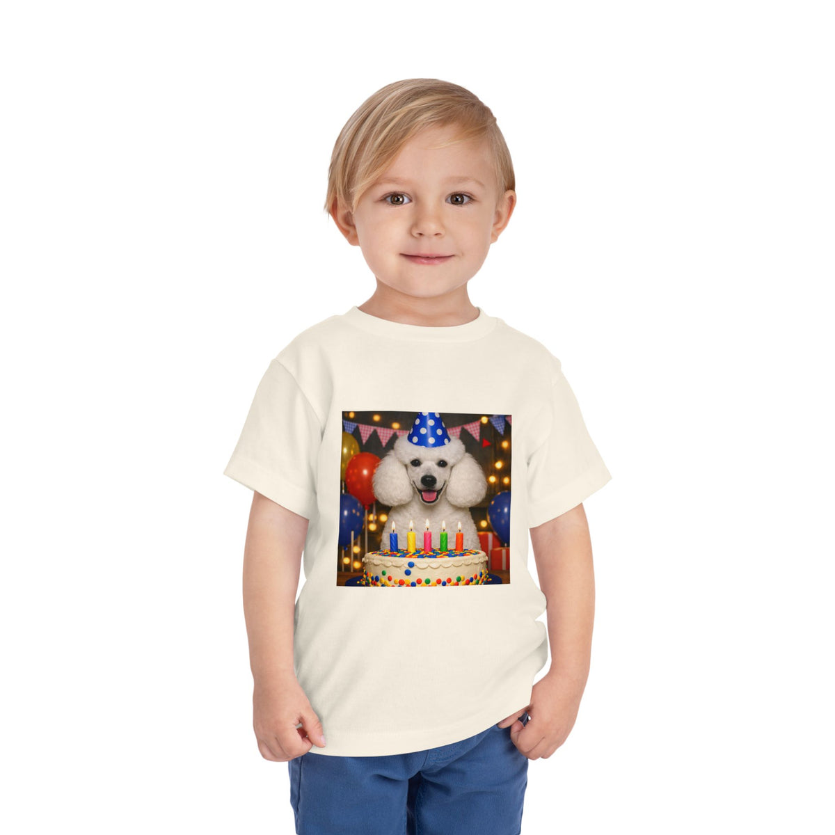Birthday Buddy Poodle Toddler Unisex Short Sleeve Crewneck Tee