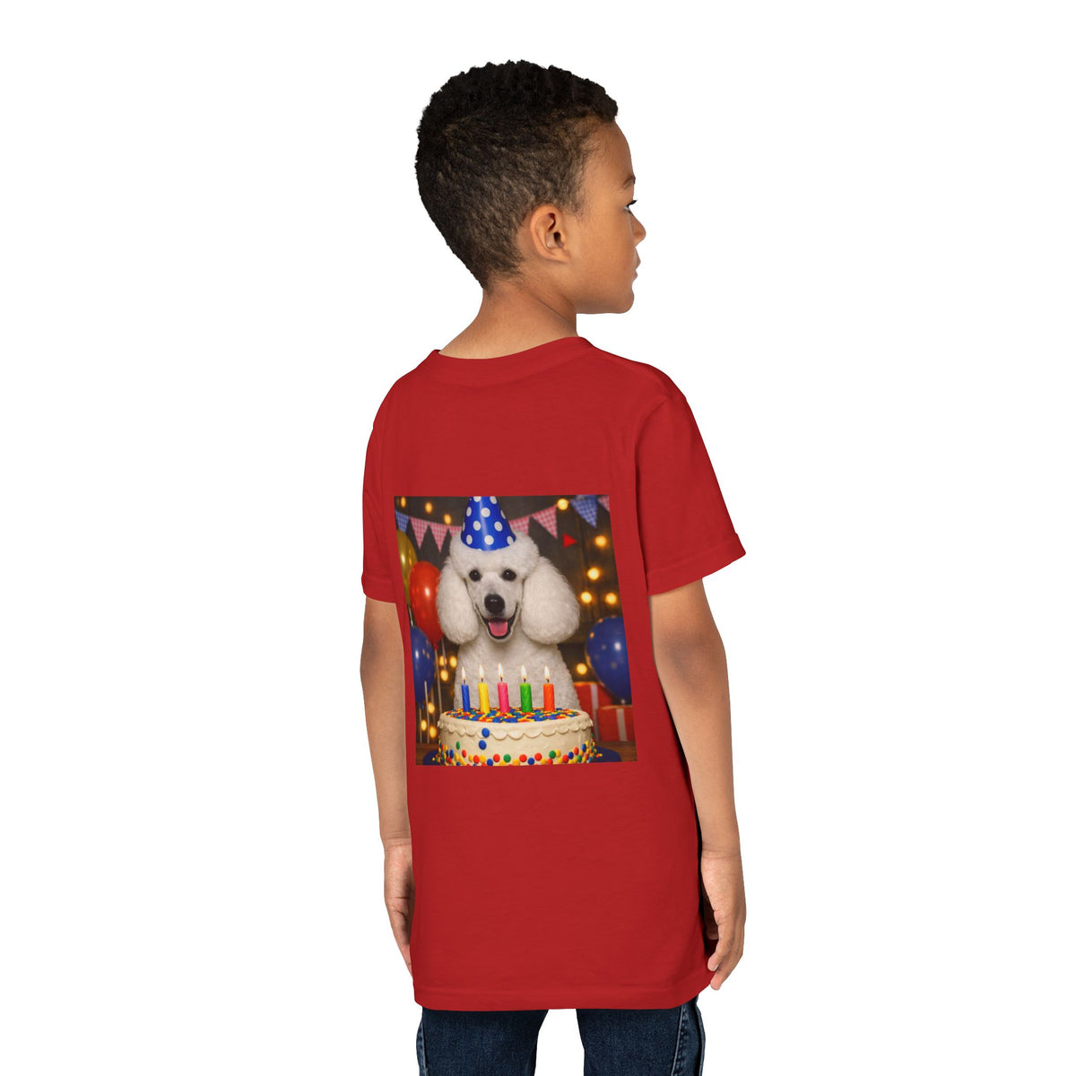 Birthday Buddy Poodle Youth Unisex Short Sleeve Crewneck Tee