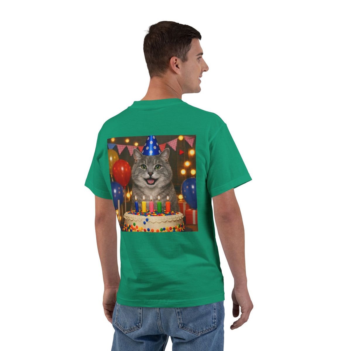 Birthday Buddy Cat Men's Short-Sleeve Crewneck Tee