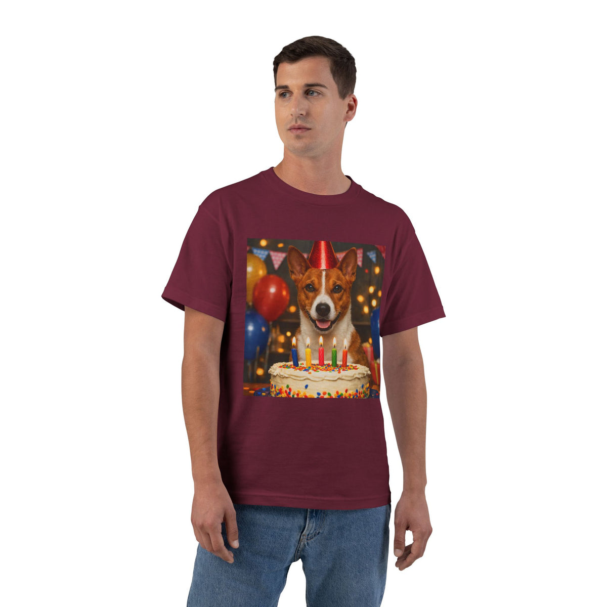 Birthday Buddy Basenji Men's Short-Sleeve Crewneck Tee