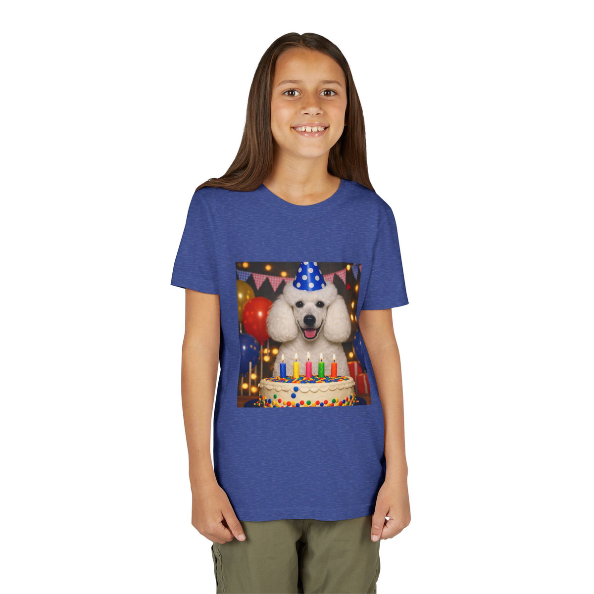 Birthday Buddy Poodle Youth Unisex Short Sleeve Crewneck Tee