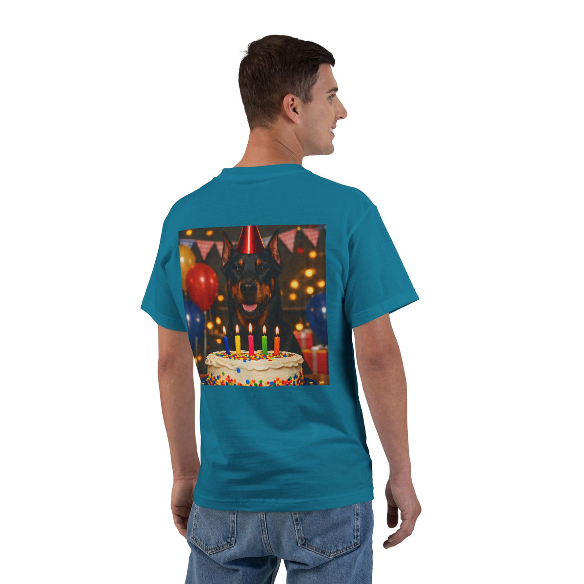 Birthday Buddy Doberman Men's Short-Sleeve Crewneck Tee