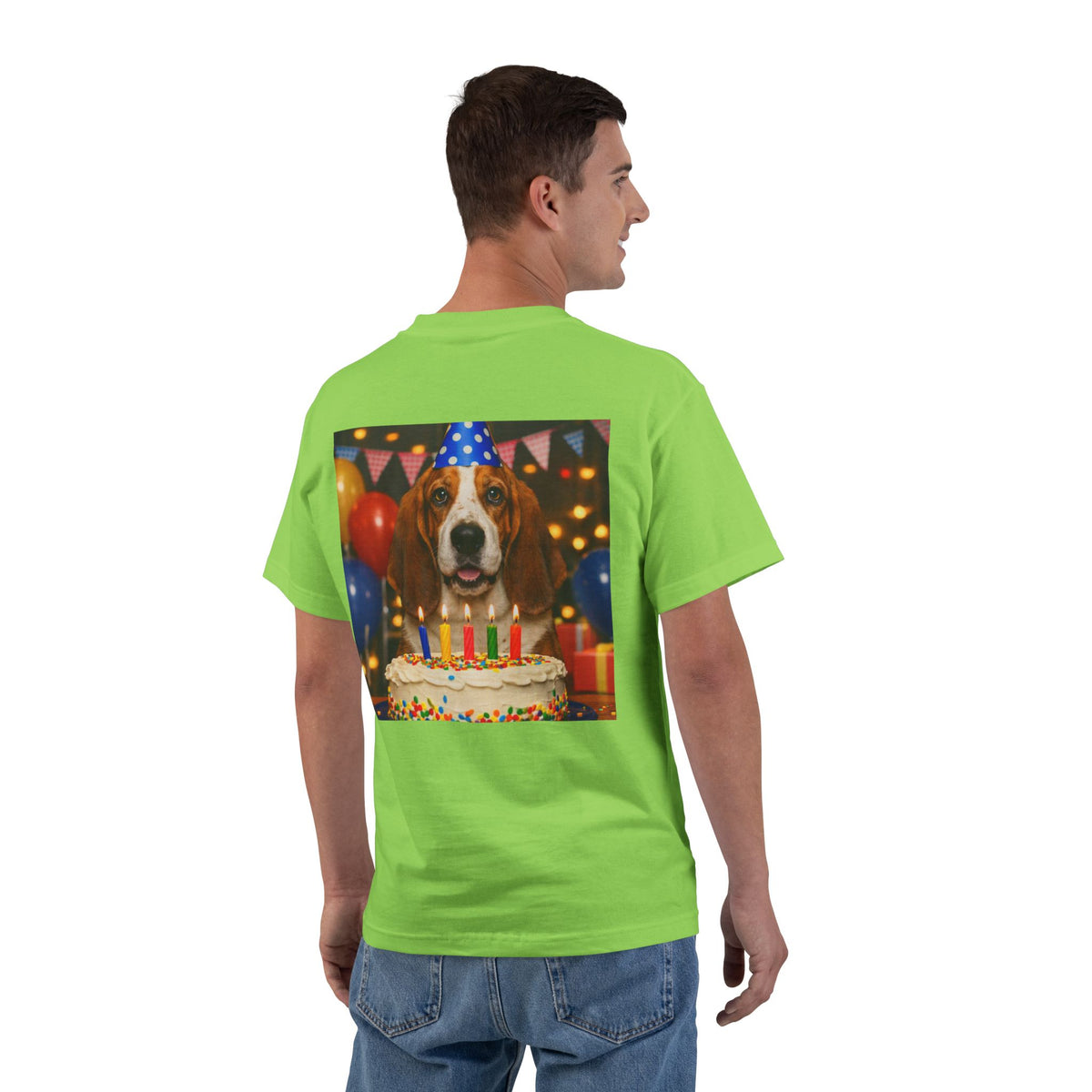 Birthday Buddy Basset Men's Short-Sleeve Crewneck Tee