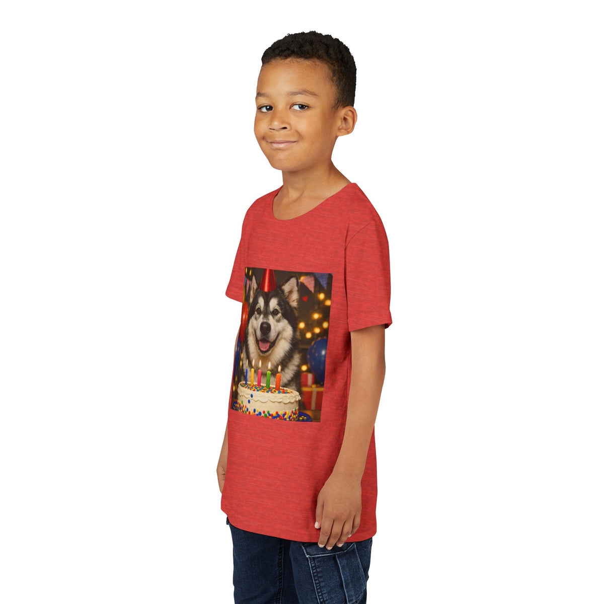 Birthday Buddy Malamute Youth Unisex Short Sleeve Crewneck Tee