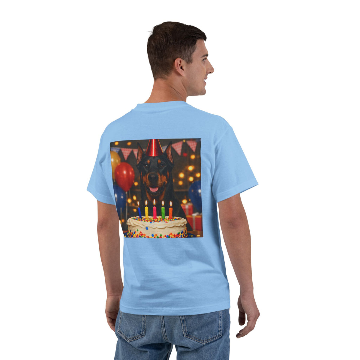 Birthday Buddy Doberman Men's Short-Sleeve Crewneck Tee