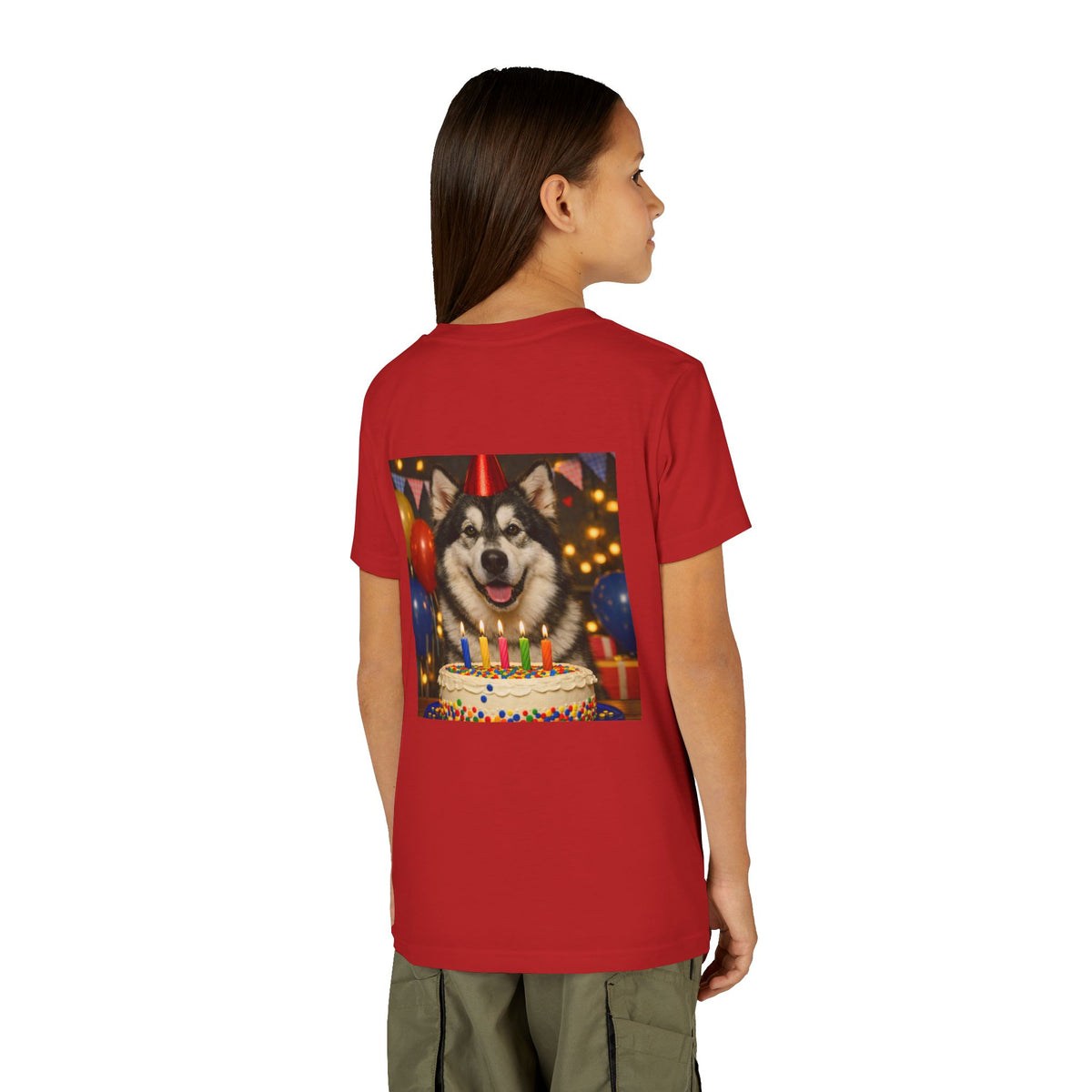 Birthday Buddy Malamute Youth Unisex Short Sleeve Crewneck Tee