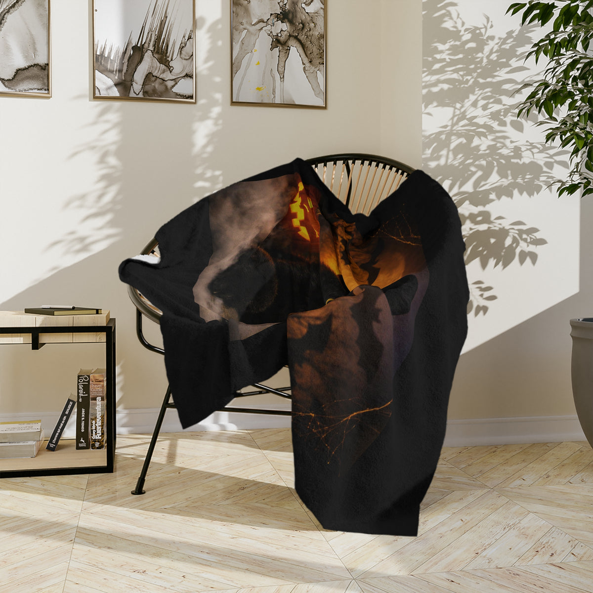 Witch Hat Pack Cat Velveteen Microfiber Blanket