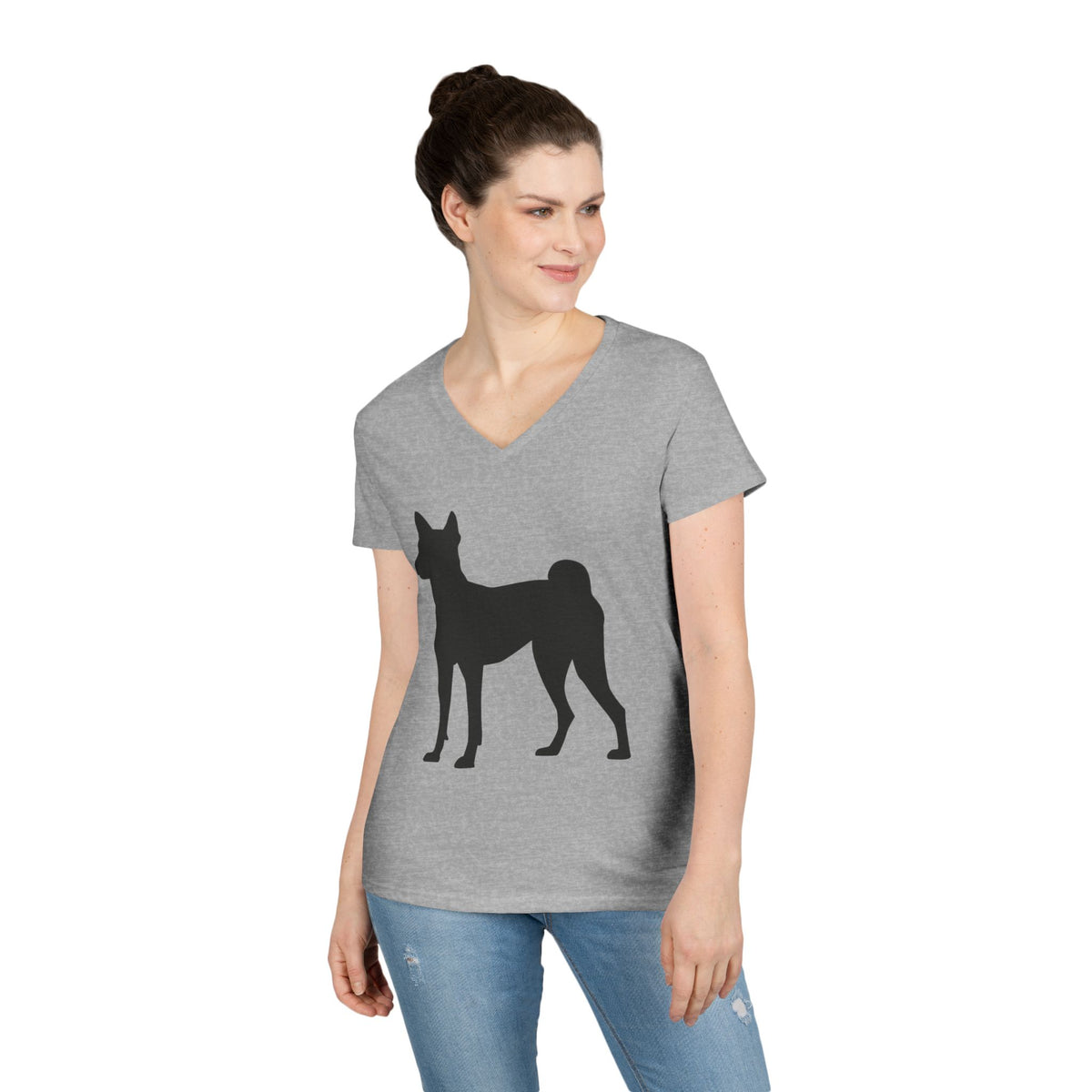 Basenji Silhouette Women's V-Neck Tee