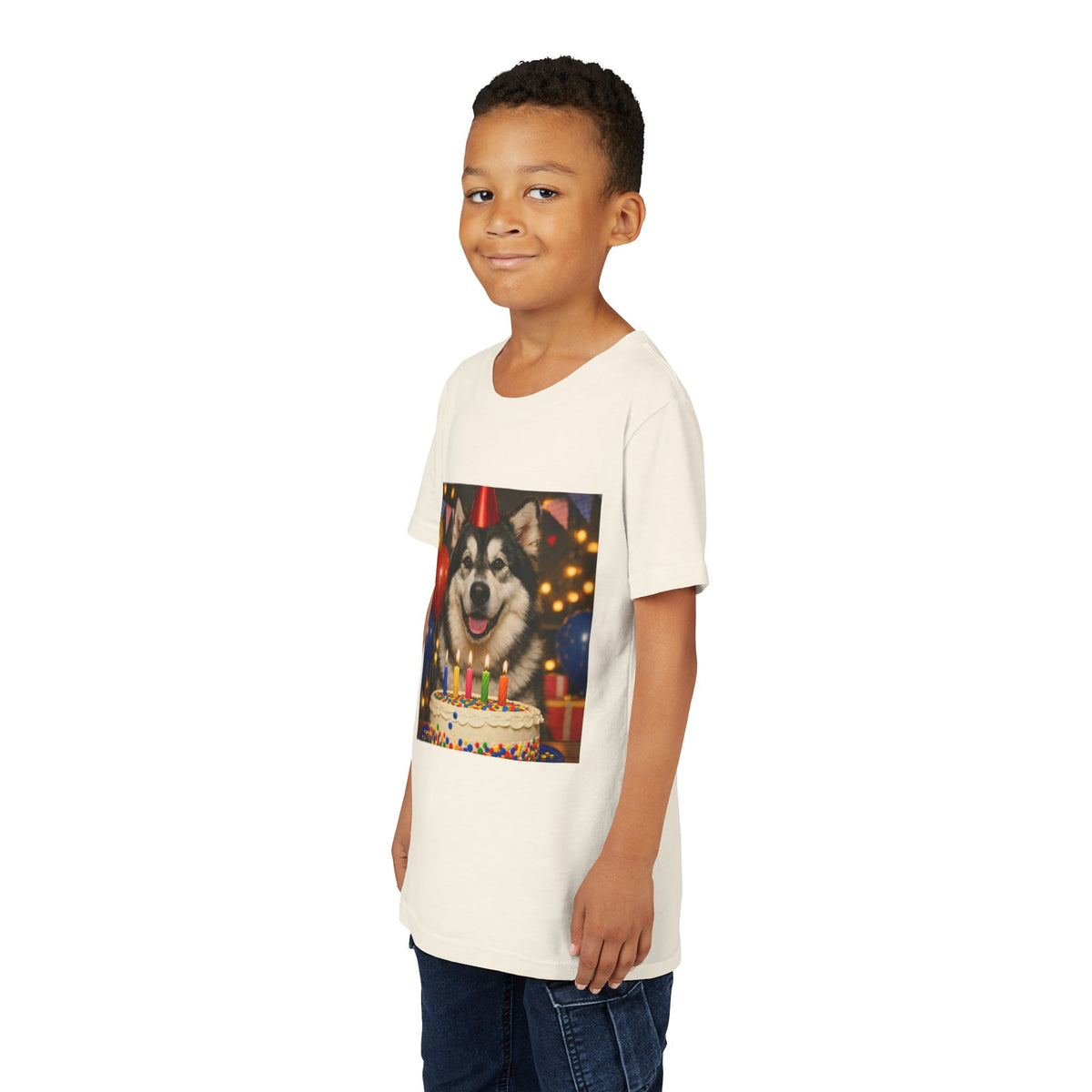Birthday Buddy Malamute Youth Unisex Short Sleeve Crewneck Tee