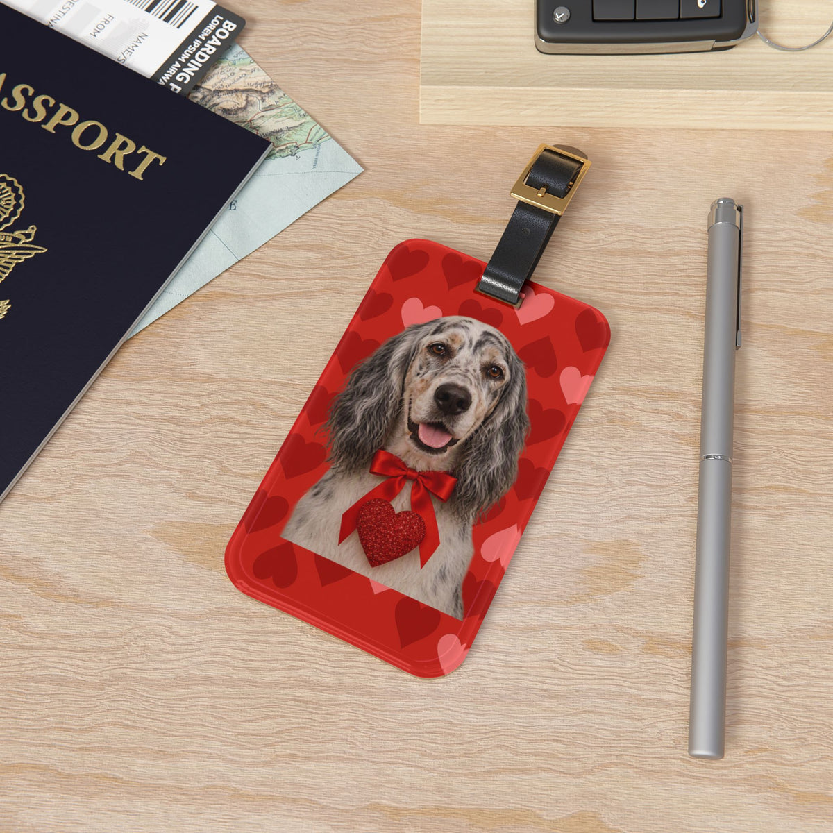 Cupid's Companion English Setter Leather Strap Luggage Tag