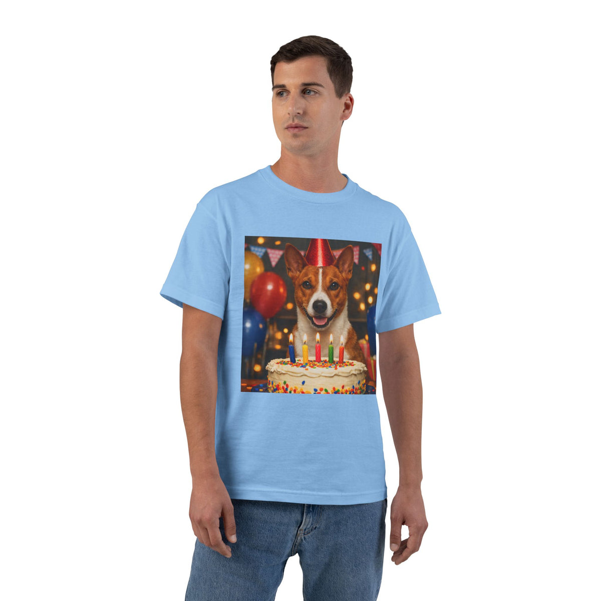 Birthday Buddy Basenji Men's Short-Sleeve Crewneck Tee