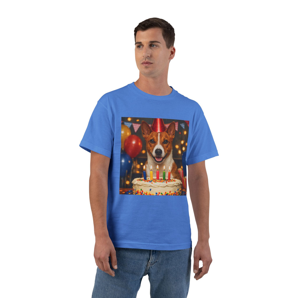 Birthday Buddy Basenji Men's Short-Sleeve Crewneck Tee