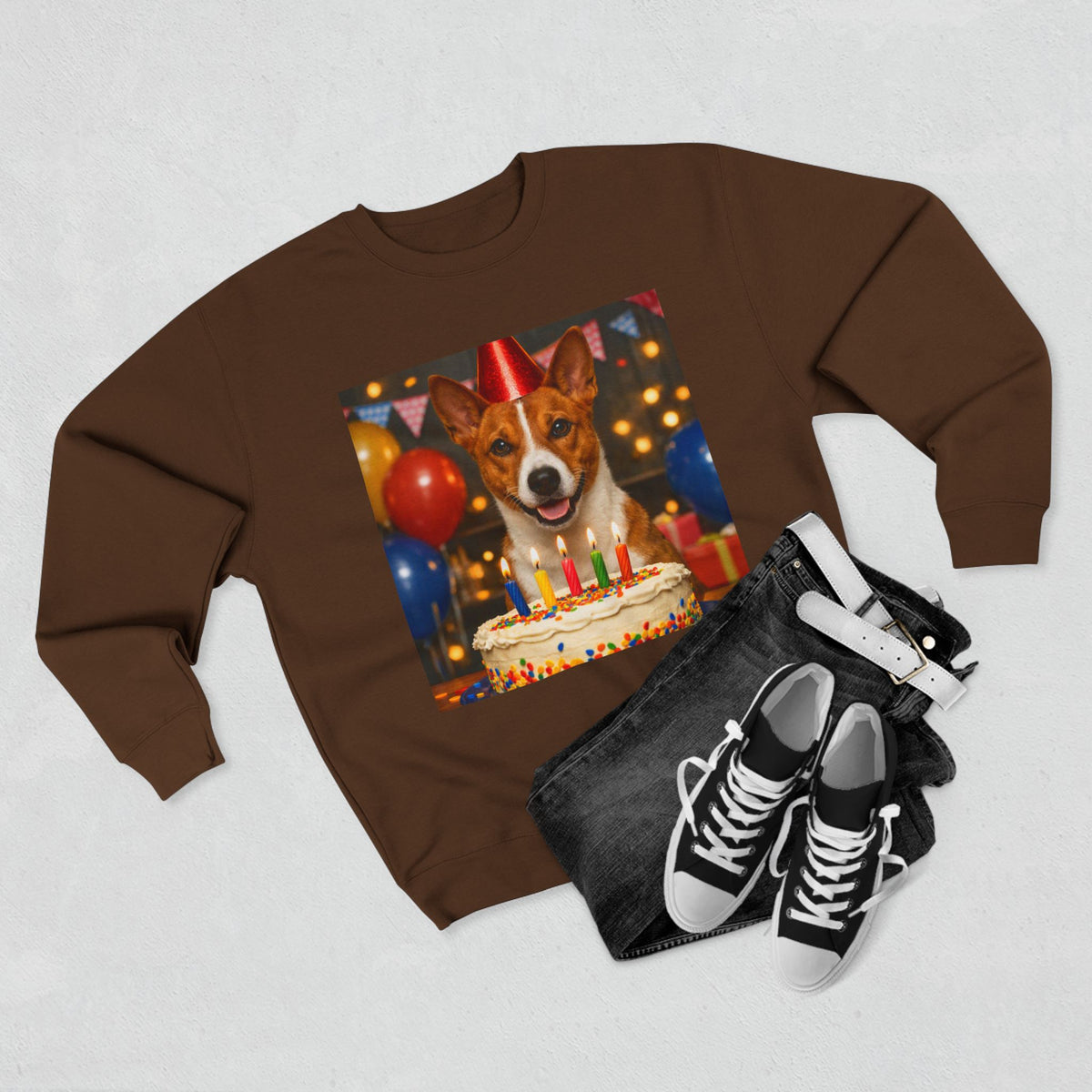 Birthday Buddy Basenji Unisex Crewneck Sweatshirt