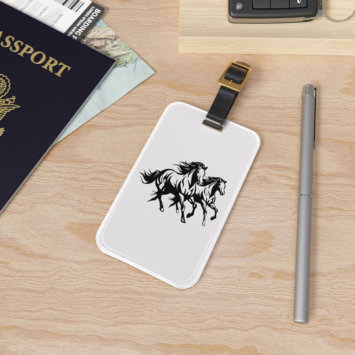 Horsin' Around Leather Strap Luggage Tag