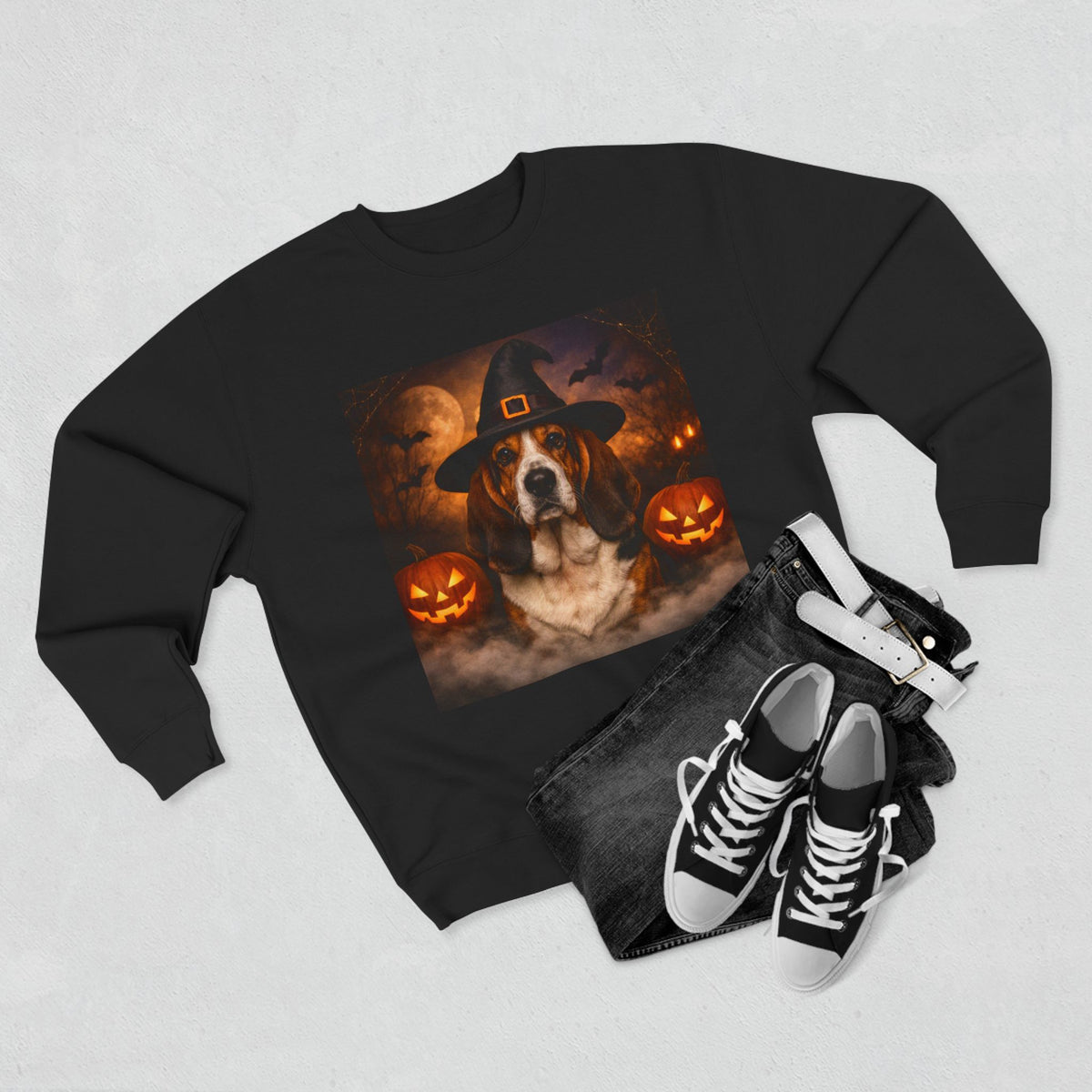 Witch Hat Pack Basset Unisex Crewneck Sweatshirt
