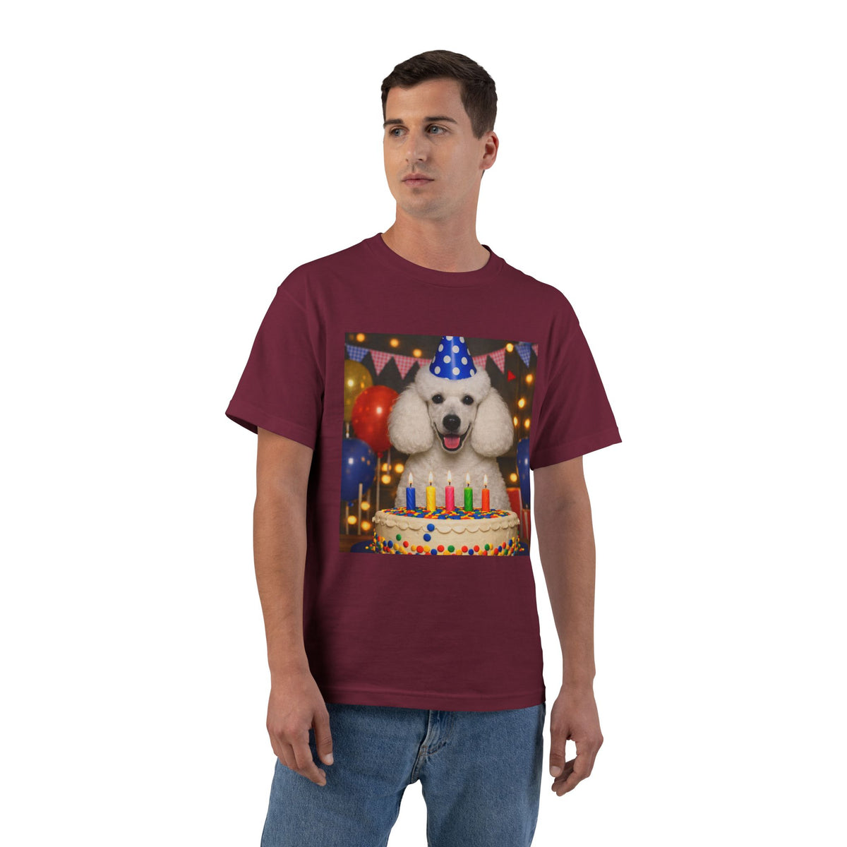Birthday Buddy Poodle Men's Short-Sleeve Crewneck Tee