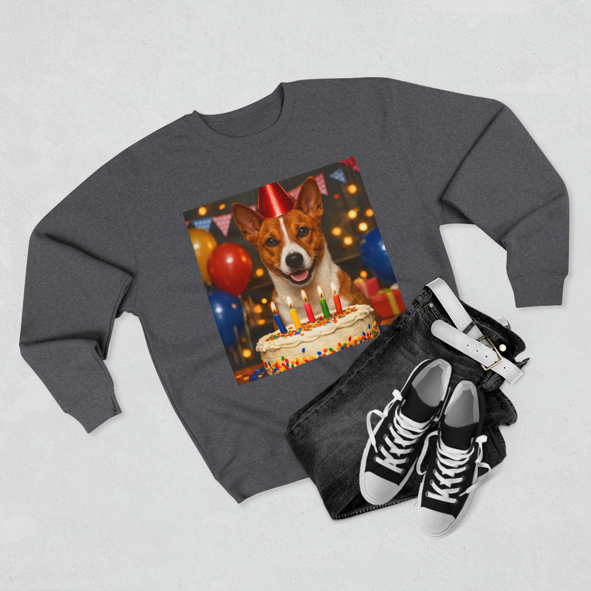 Birthday Buddy Basenji Unisex Crewneck Sweatshirt