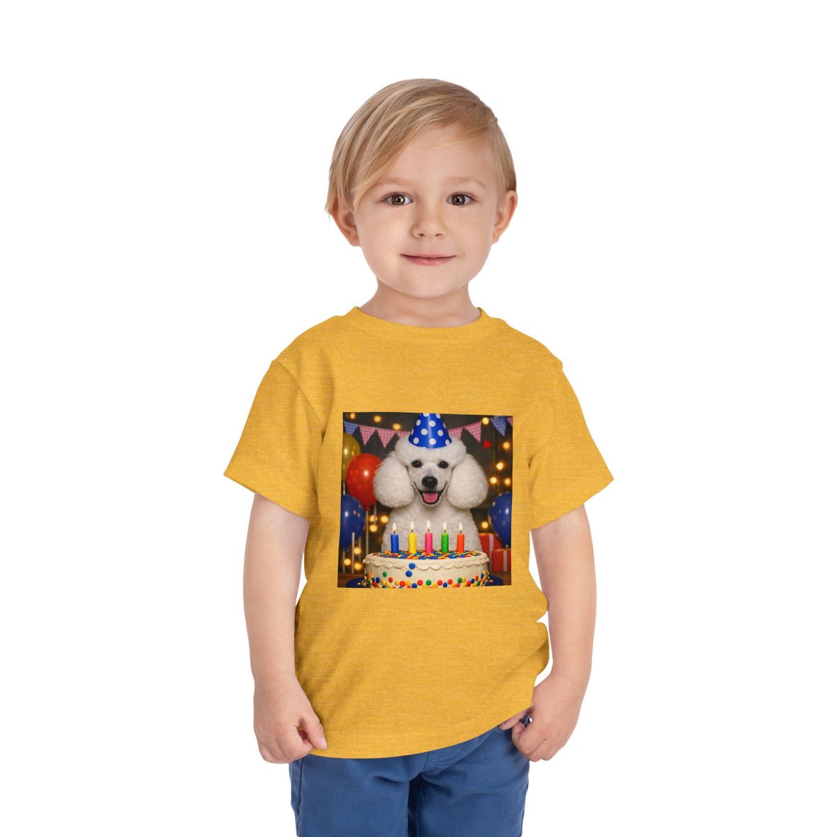 Birthday Buddy Poodle Toddler Unisex Short Sleeve Crewneck Tee