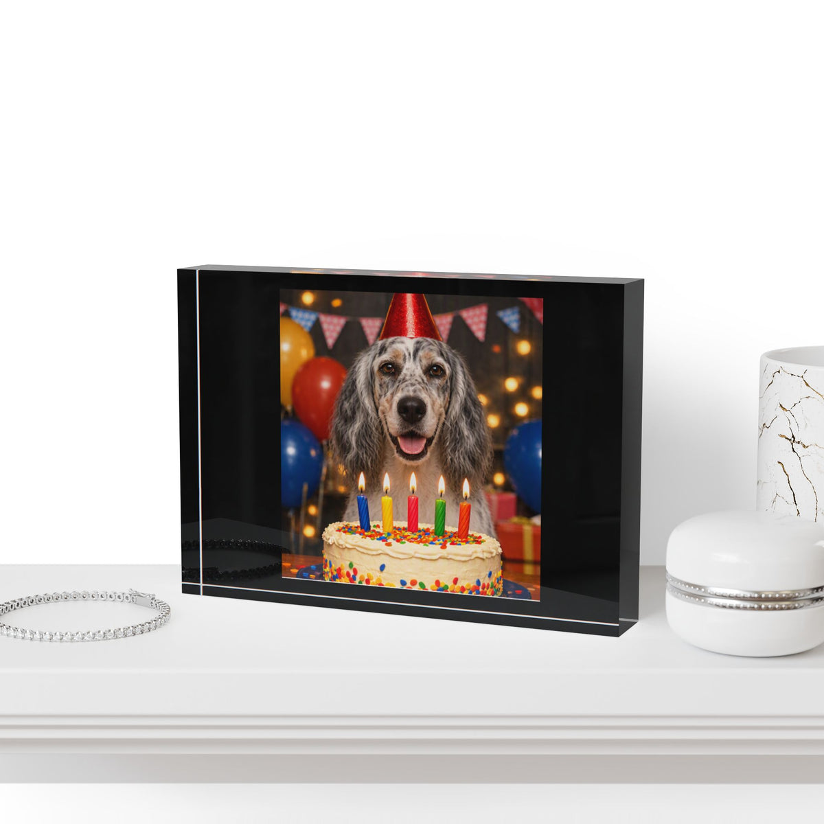 Birthday Buddy English Setter Acrylic Photo Block