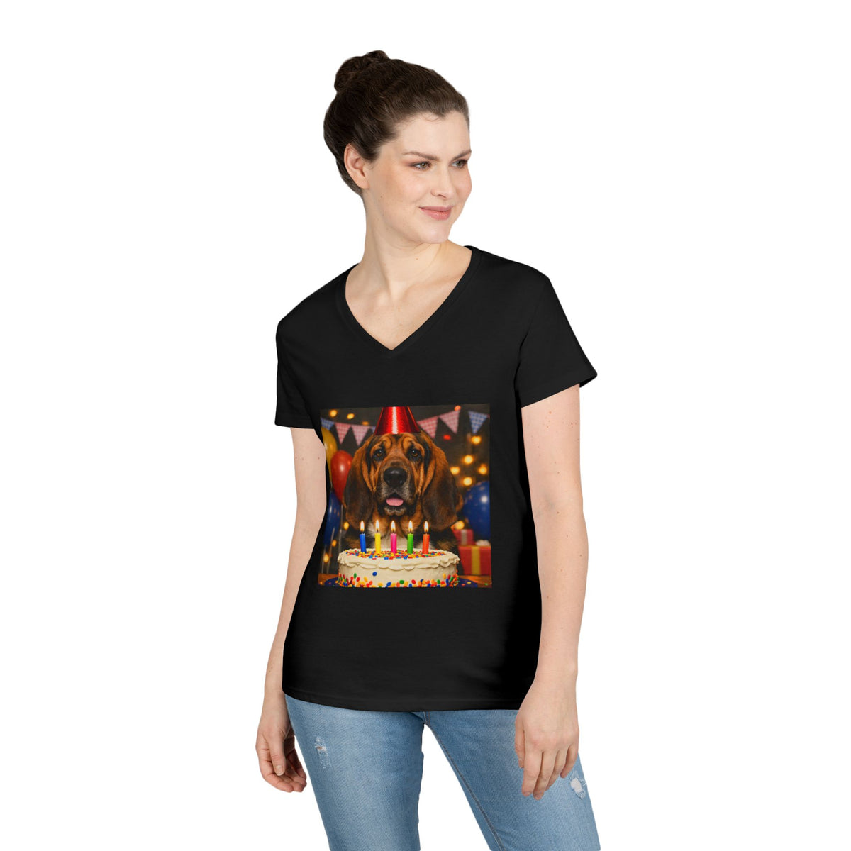Birthday Buddy Bloodhound Women's V-Neck Tee