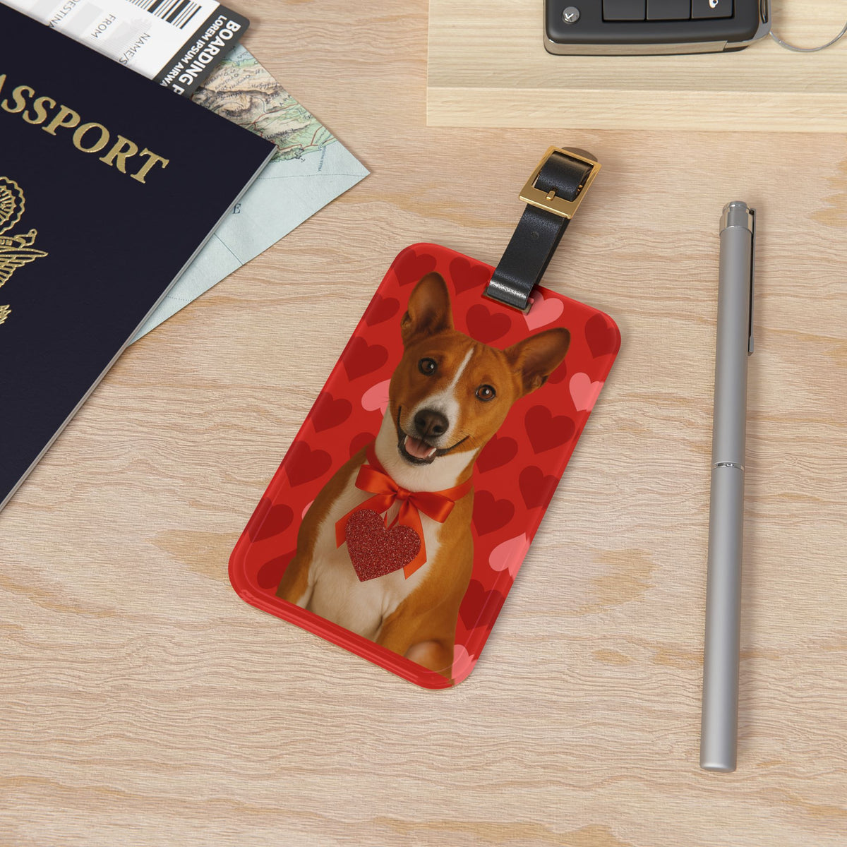 Cupid's Companion Basenji Leather Strap Luggage Tag