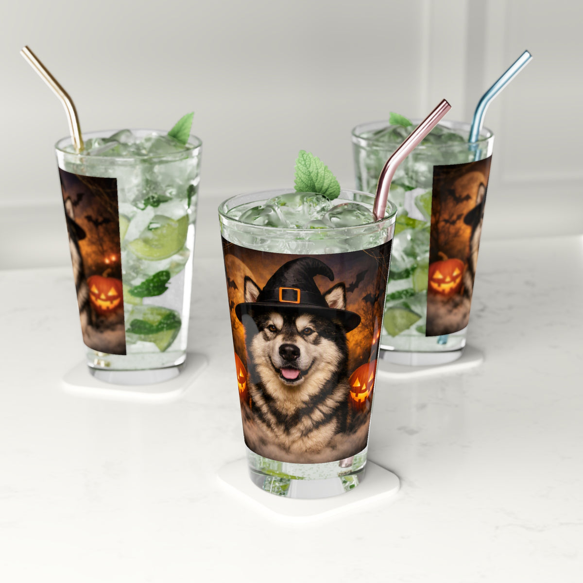Witch Hat Pack Malamute Drinking Glass