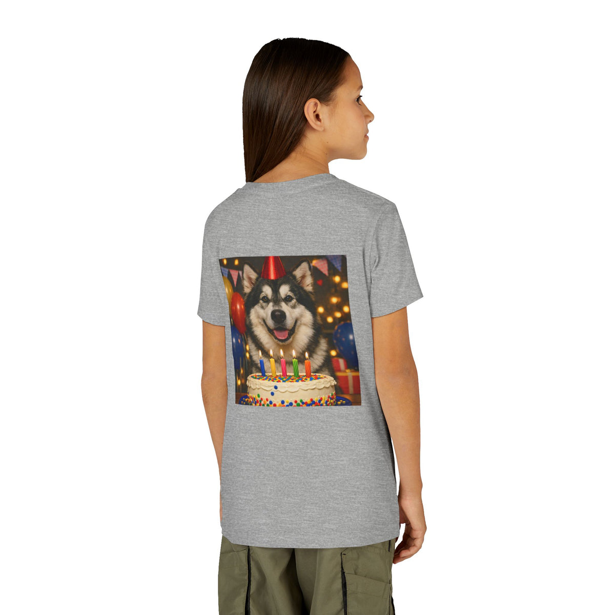 Birthday Buddy Malamute Youth Unisex Short Sleeve Crewneck Tee