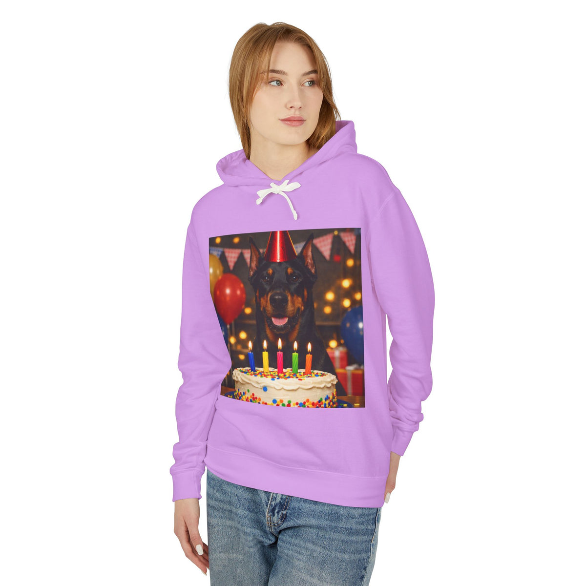 Birthday Buddy Doberman Unisex Lightweight Hoodie