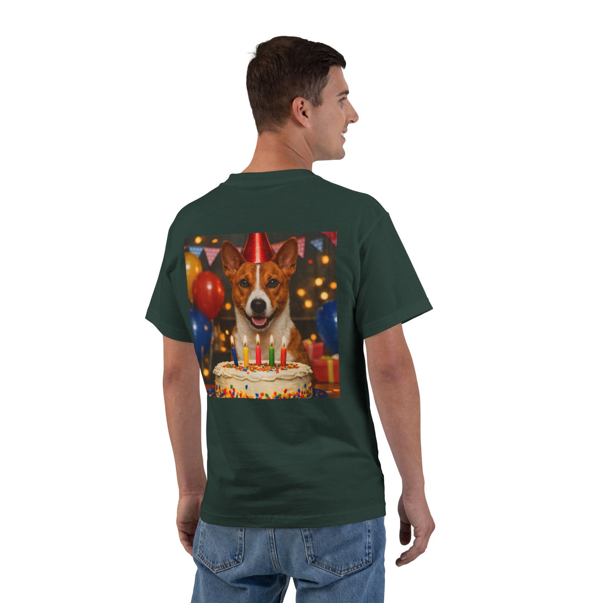 Birthday Buddy Basenji Men's Short-Sleeve Crewneck Tee