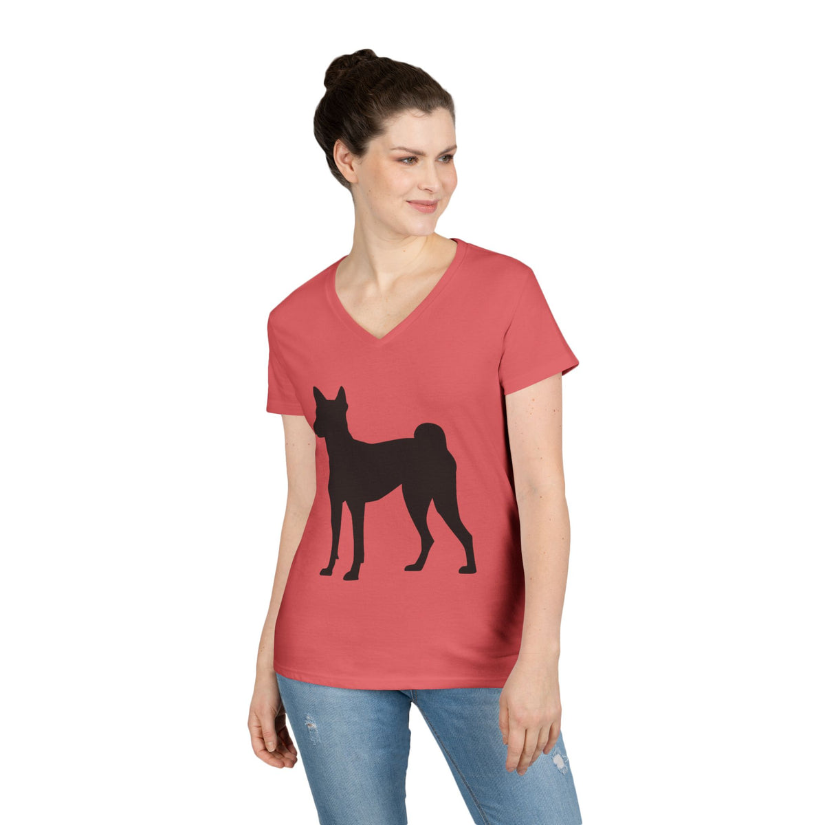 Basenji Silhouette Women's V-Neck Tee